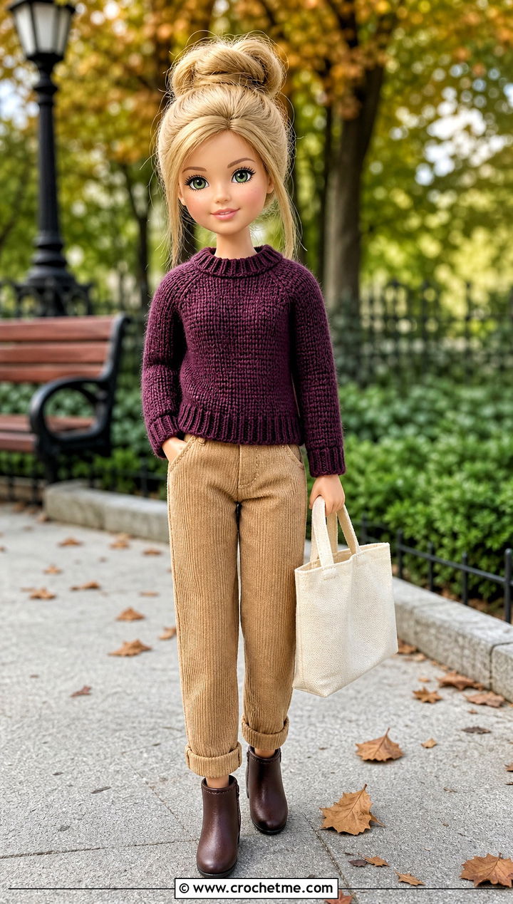 Crochet Kelly Doll Sweater With Corduroy Pants - 15 Crochet Kelly Doll Clothes and outfit ideas