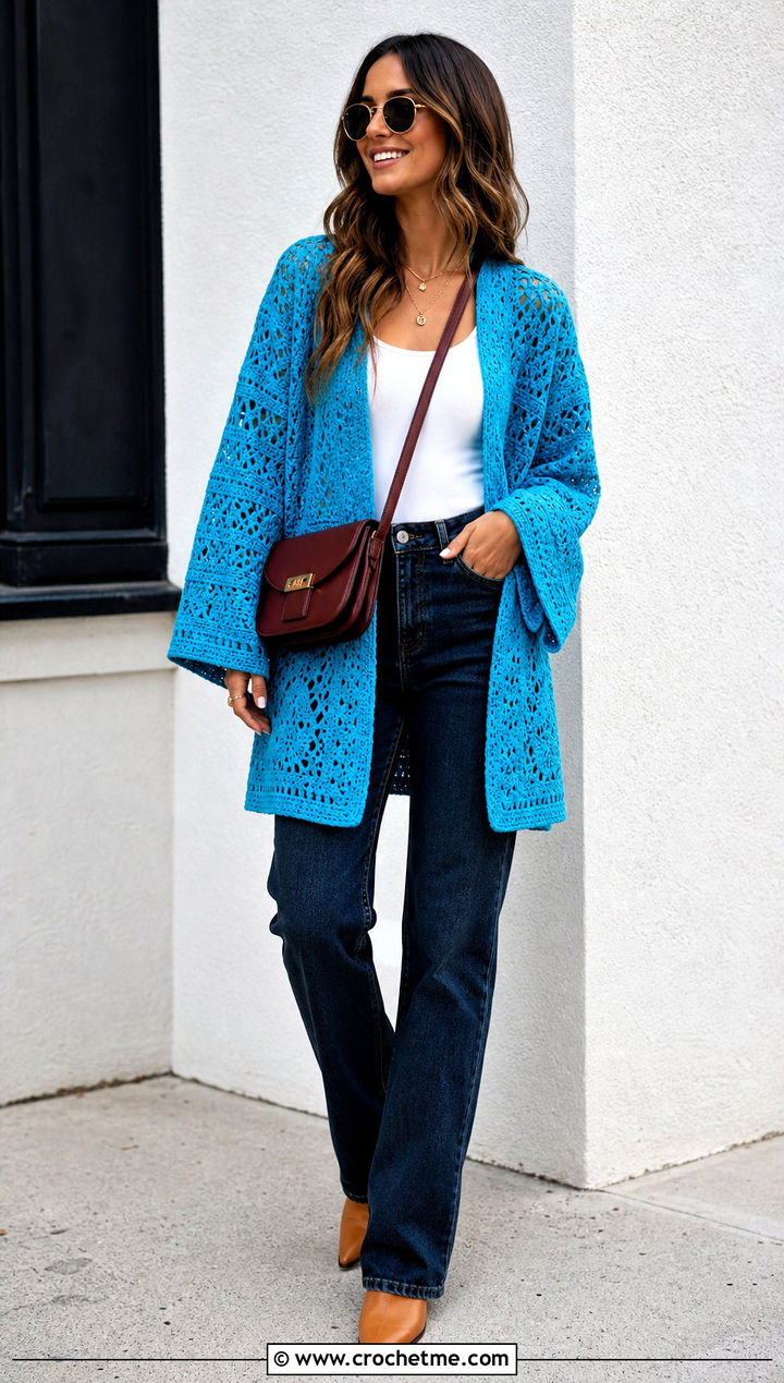 Crochet Kimono Jacket With Jeans And Bodysuit - 30 crochet thread clothes and outfit ideas