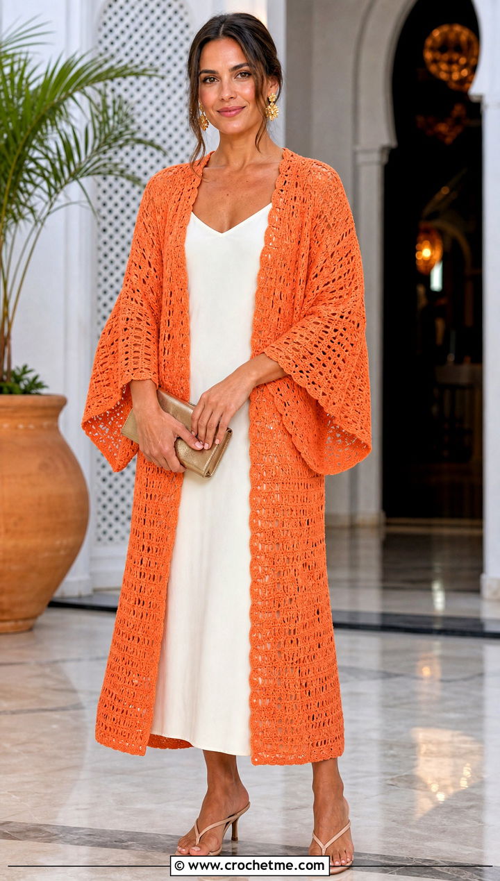 Crochet Kimono Robe With Column Dress - 35 crochet lingerie outfit ideas