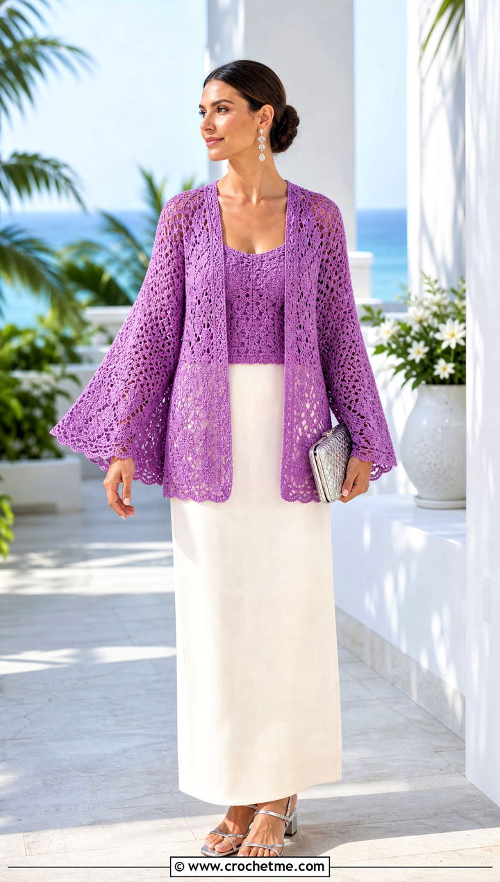 Crochet Kimono Sleeve Top With Straight Maxi Skirt - 35 crochet sleeve top outfit ideas
