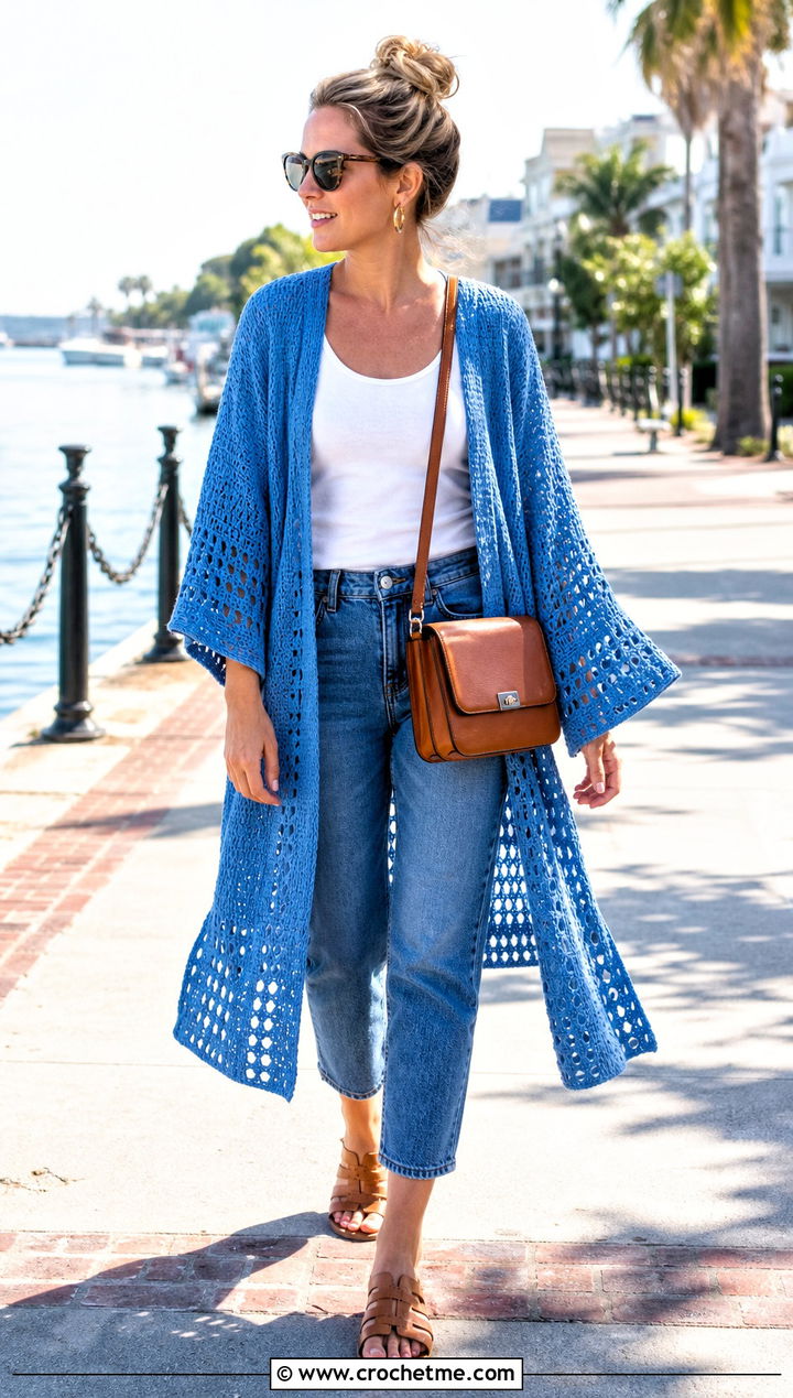 Crochet Kimono With Tank Top And Jeans - 30 crochet summer clothing and outfit ideas