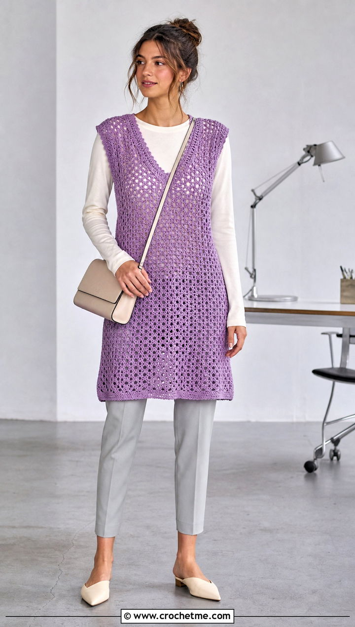 Crochet Knit Tunic Dress With Slim Pants - 35 Crochet Knit Dress outfit ideas