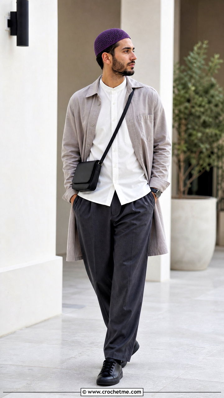 Crochet Kufi Hat With Modest Contemporary Outfit - 35 crochet hats for men outfit ideas