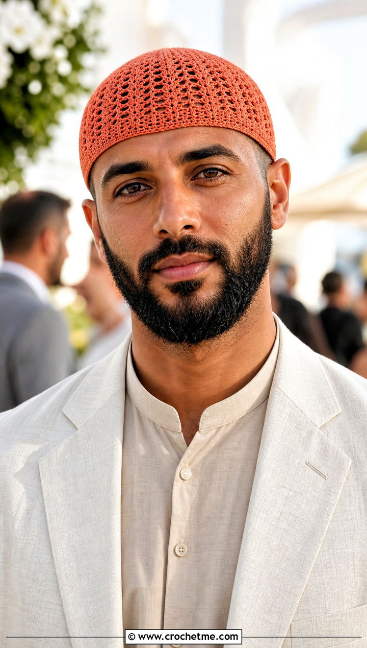 Crochet Kufi With Linen Suit - 30 men crochet hat outfit ideas