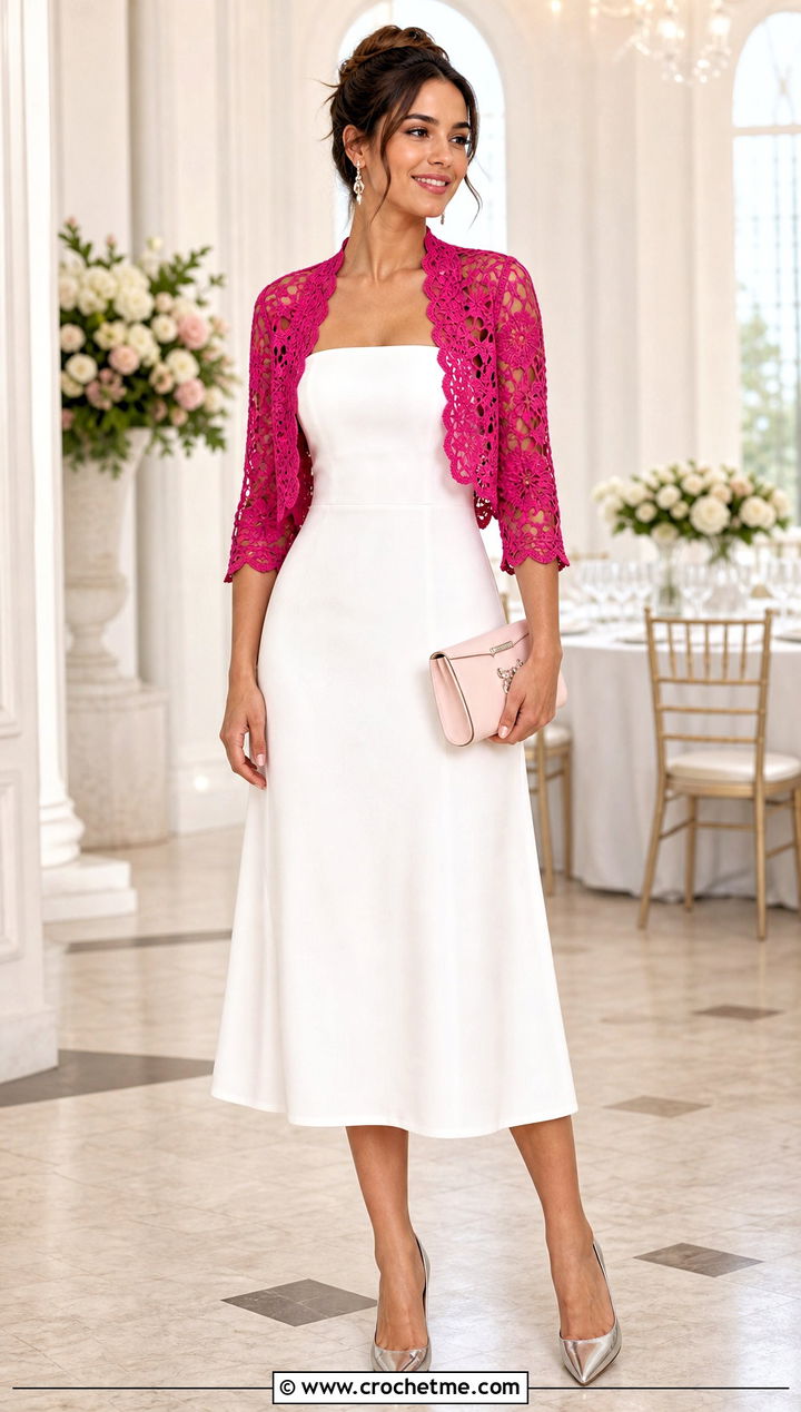 Crochet Lace Bolero With Strapless Midi Dress - 30 crochet lace clothes and outfit ideas