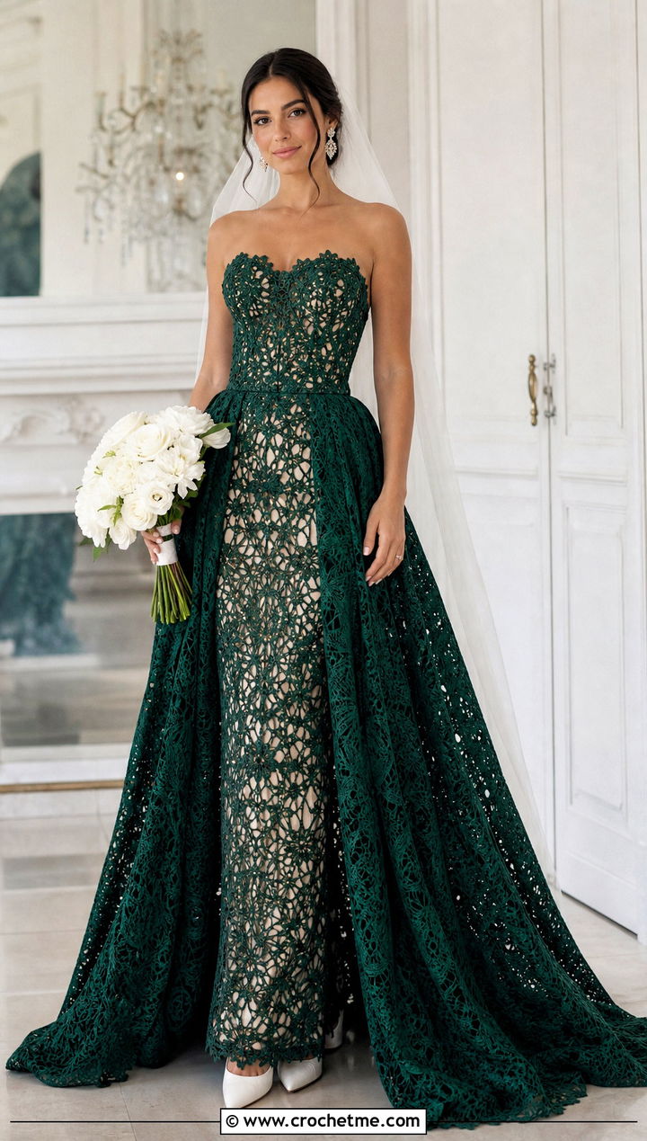 Crochet Lace Detachable Overskirt Wedding Dress - 30 crochet lace wedding dress outfit ideas