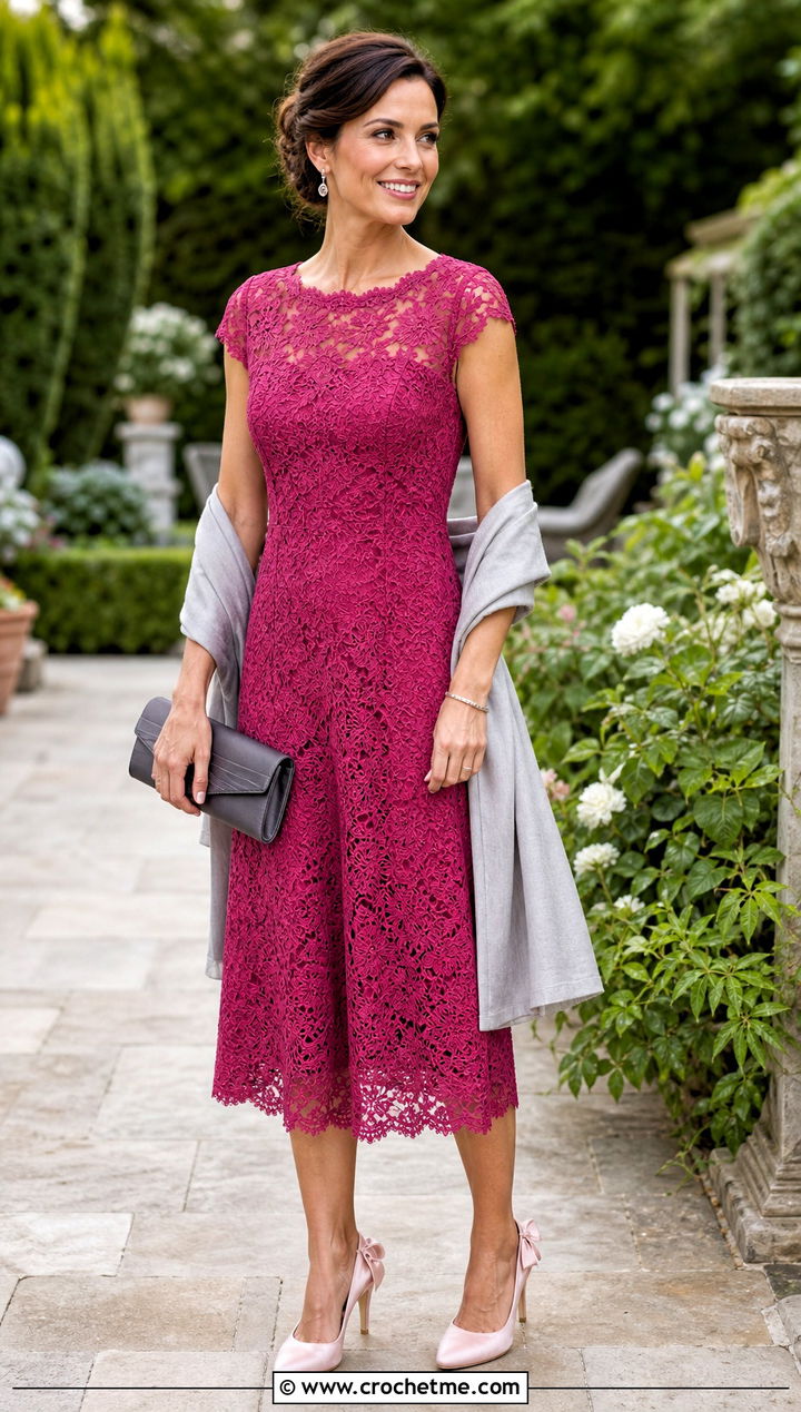 Crochet Lace Dress With Satin Accessories - 15 crocheted dresses for women outfit ideas