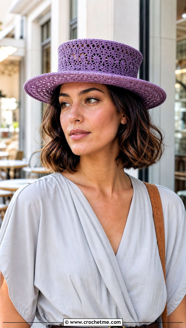 Crochet Lace Flat Top Hat With Blouse And Jeans - 20 Flat Top Crochet Hat outfit ideas