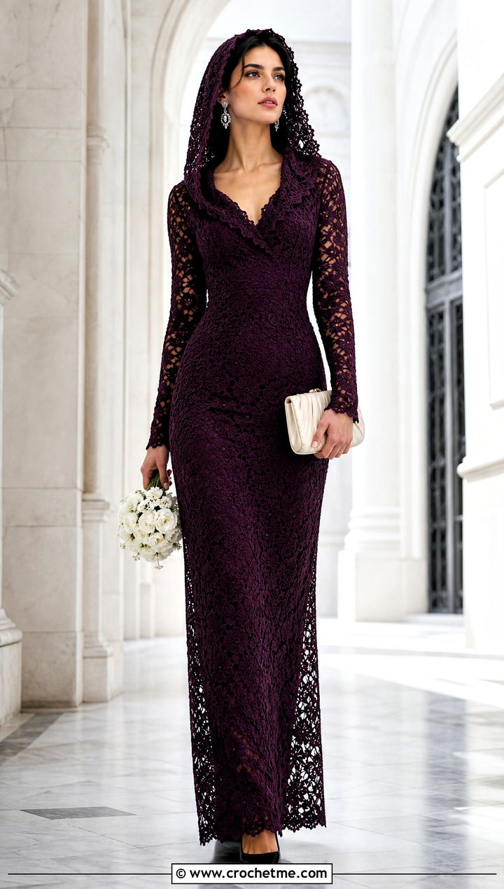 Crochet Lace Hooded Wedding Dress - 30 crochet lace wedding dress outfit ideas