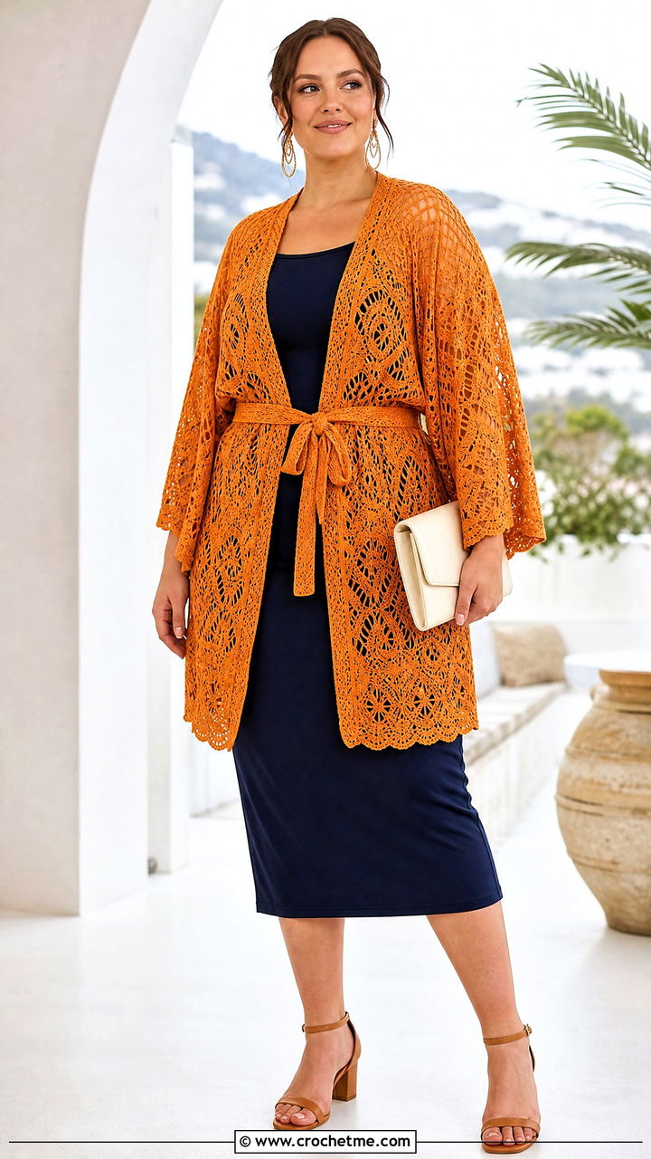 Crochet Lace Kimono Jacket With Column Dress - 35 crochet lace jacket outfit ideas