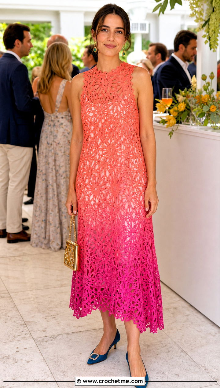 Crochet Lace Midi Dress With Satin Slip - 25 Easy Crochet Summer Dress outfit ideas