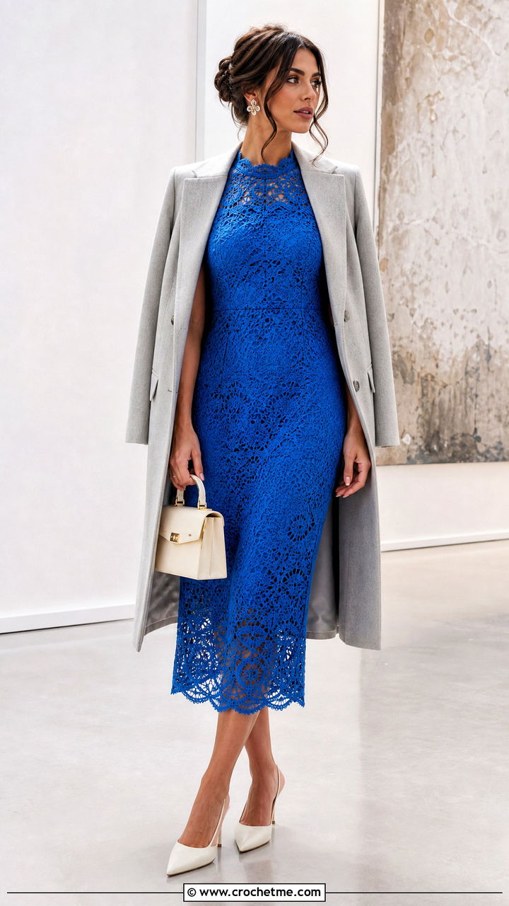 Crochet Lace Midi Dress With Slingback Heels - 35 easy crochet dress outfit ideas