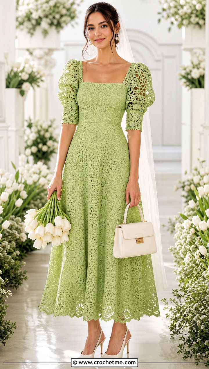 Crochet Lace Puff Sleeve Wedding Dress - 30 crochet lace wedding dress outfit ideas