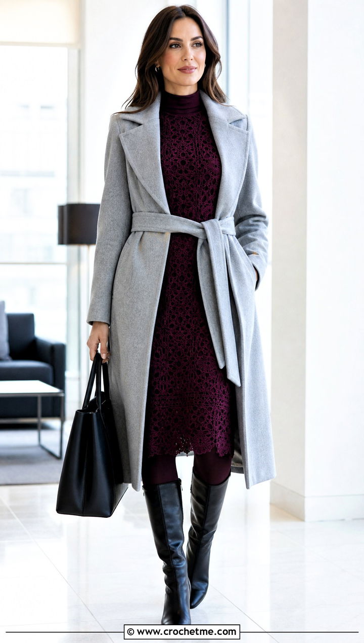 Crochet Lace Sweater Dress With Tall Boots - 35 Crochet Lace Dress outfit ideas