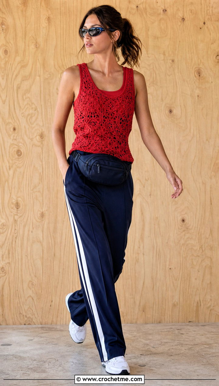 Crochet Lace Tank Top With Track Pants - 15 crochet lace top on wooden background outfit ideas