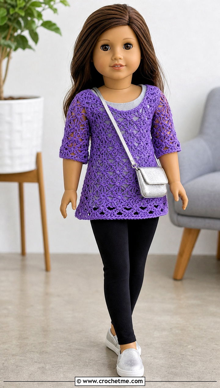 Crochet Lace Tunic With Leggings Doll Outfit - 15 Crochet Doll Clothes English outfit ideas