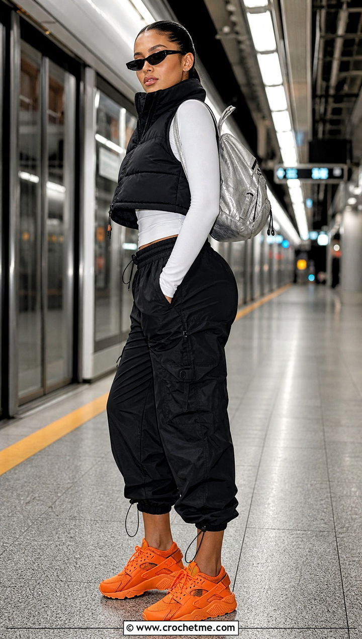 Crochet Lace Up Nike Huarache With Parachute Pants - 35 crochet nike shoes outfit ideas