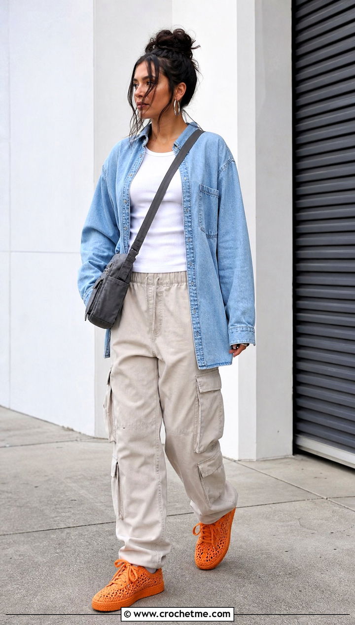 Crochet Lace Up Sneakers With Cargo Pants - 15 Crochet Shoes For Ladies outfit ideas