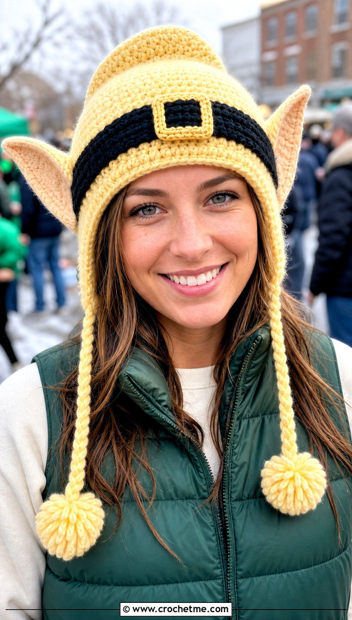 Crochet Leprechaun Earflap Hat With Puffer Vest - 20 Crochet Leprechaun Hat outfit ideas