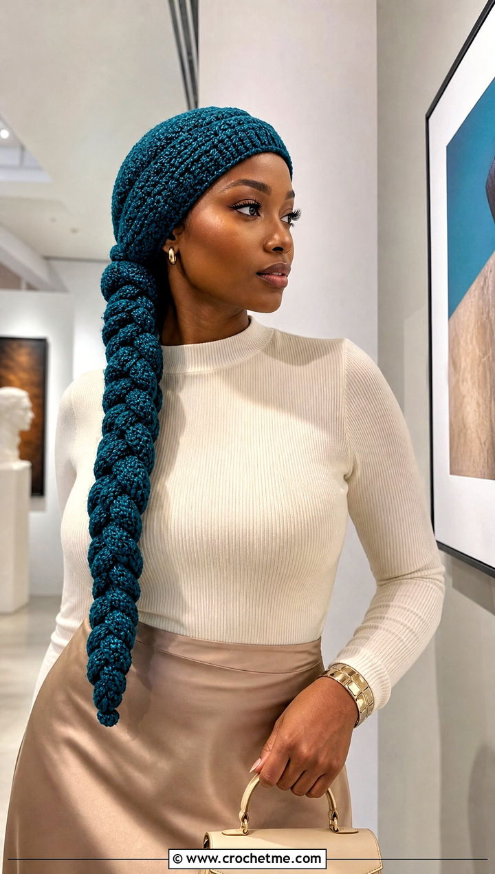 Crochet Long Braid Wig Hat With Knit Top And Satin Skirt - 20 Crochet Wig Hat outfit ideas