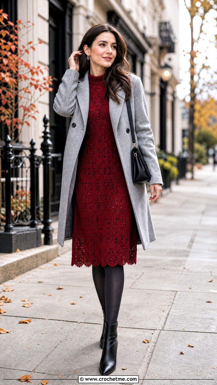 Crochet Long Sleeve Dress With Ankle Boots - 35 crochet dress ideas
