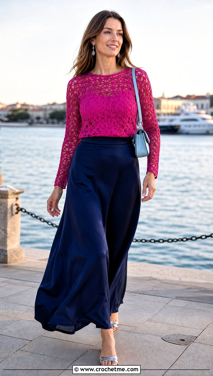 Crochet Long Sleeve Top With Maxi Skirt - 25 crochet vacation outfits ideas