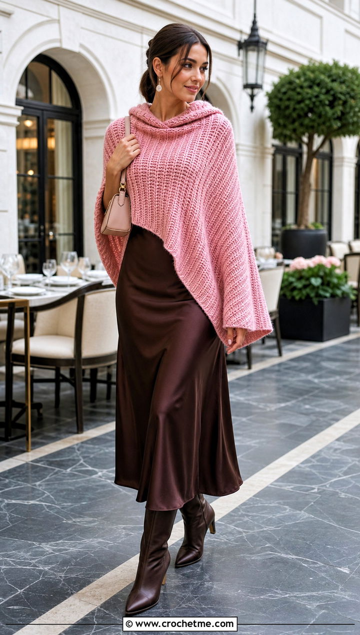 Crochet Lori Poncho Over A Slip Dress - 20 crochet lori poncho outfit ideas