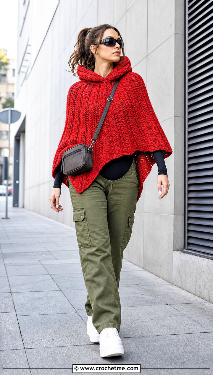 Crochet Lori Poncho With Cargo Pants - 20 crochet lori poncho outfit ideas