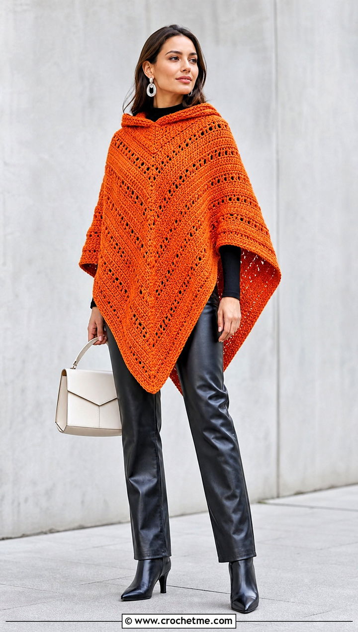Crochet Lori Poncho With Leather Pants - 20 crochet lori poncho outfit ideas