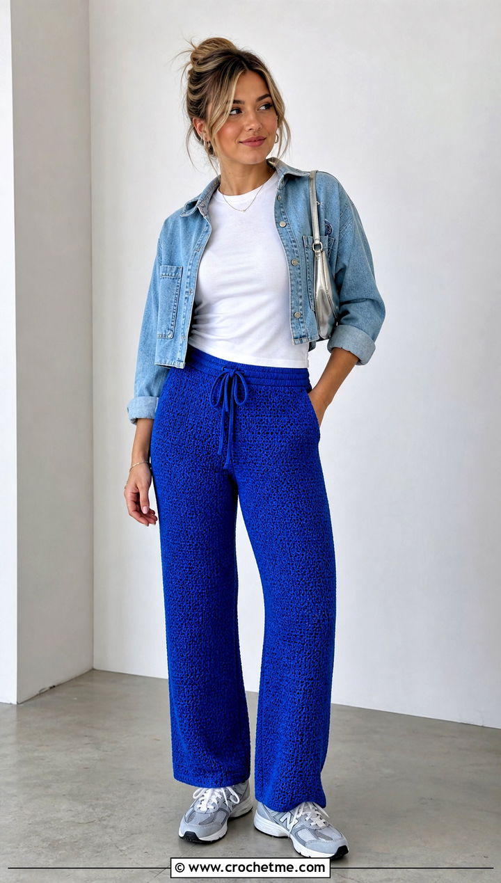 Crochet Lounge Pants With Fitted T Shirt - 25 Easy Clothes To Crochet For Beginners outfit ideas