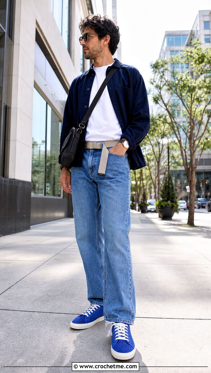 Crochet Low Top Sneakers With Straight Leg Jeans - 25 crochet shoes for men outfit ideas