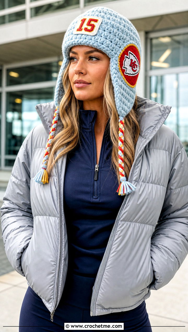 Crochet Mahomes Trapper Hat With Athleisure Set - 15 Crochet Mahomes Hat outfit ideas