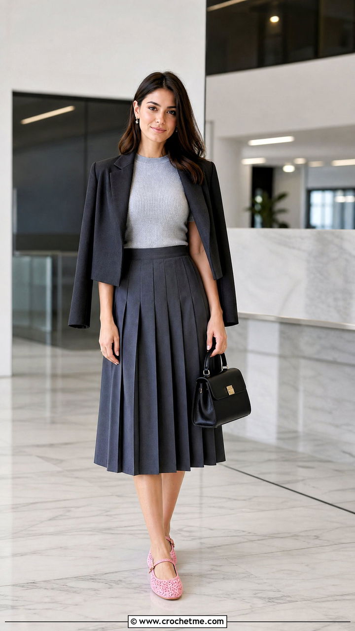 Crochet Mary Jane Shoes With A Pleated Midi Skirt - 35 crochet shoes outfit ideas