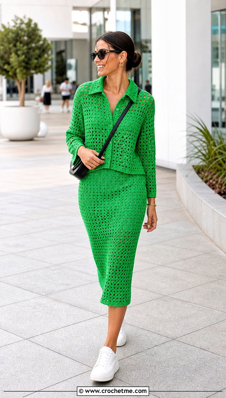 Crochet Matching Set With Minimal Sneakers - 30 cute crochet clothing and outfit ideas