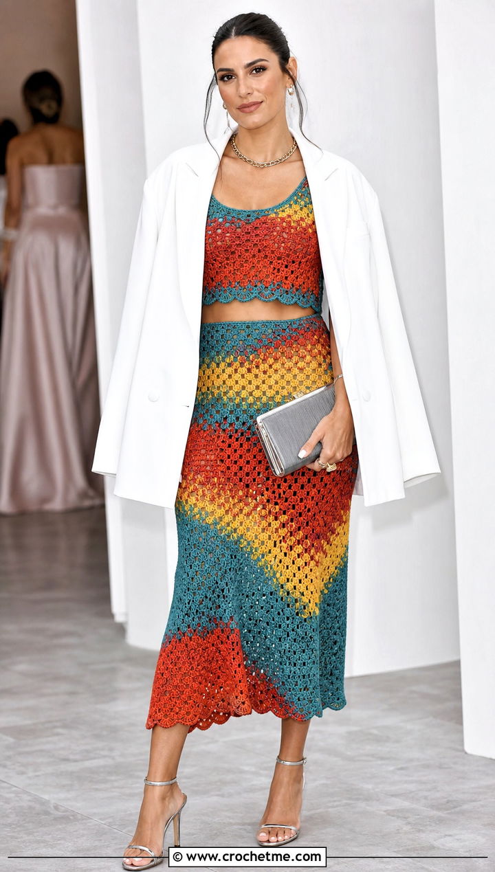 Crochet Matching Set With Oversized Blazer - 15 Aesthetic Cute Crochet Clothes and outfit ideas