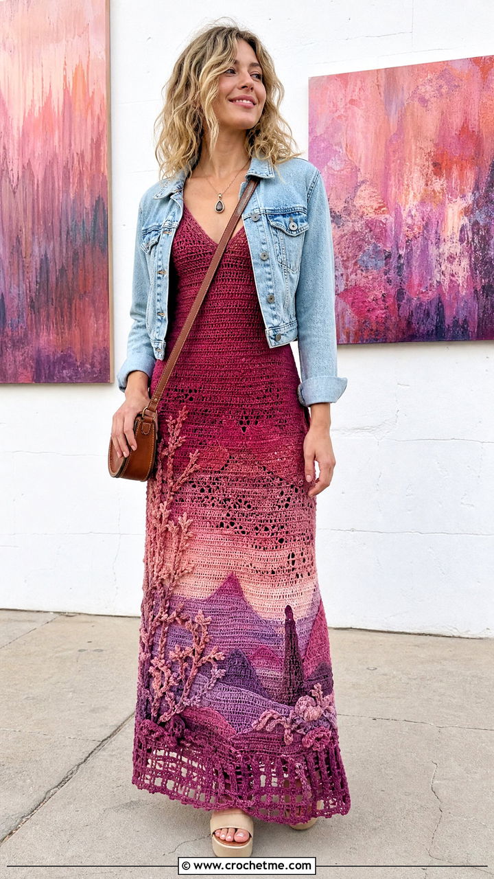 Crochet Maxi Dress With Denim Jacket - 35 anime crochet clothes and outfit ideas