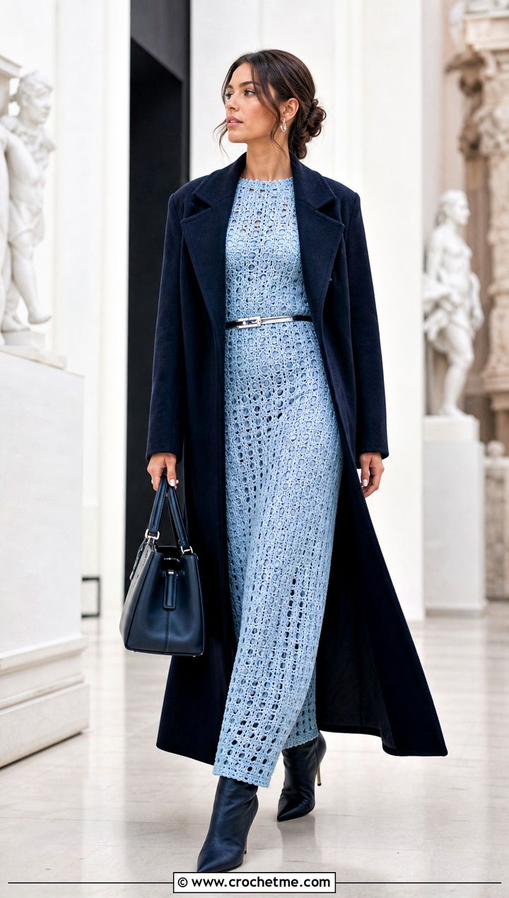 Crochet Maxi Dress With Longline Coat - 30 winter crochet clothes ideas