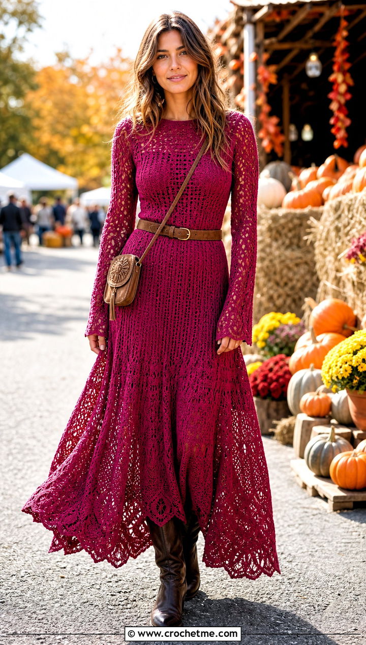 Crochet Maxi Dress With Western Boots - 35 diy crochet clothes and outfit ideas