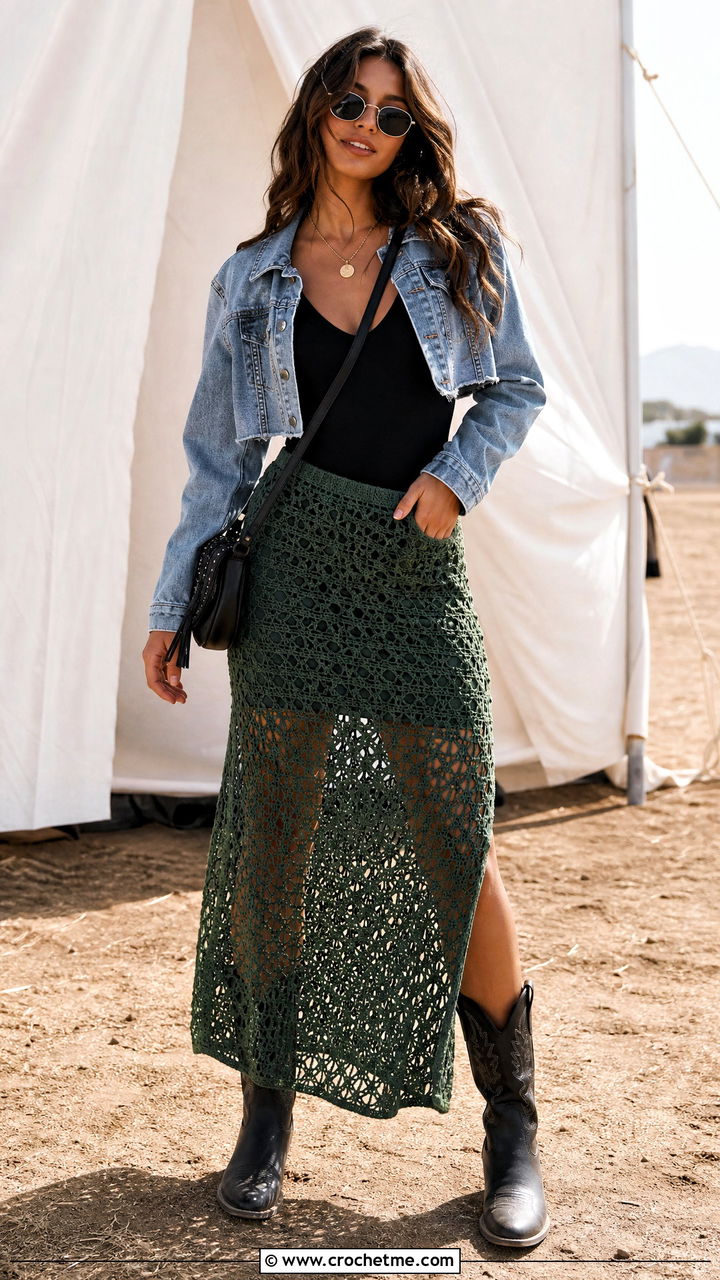 Crochet Maxi Skirt Festival Outfit - 35 crochet skirt outfit ideas