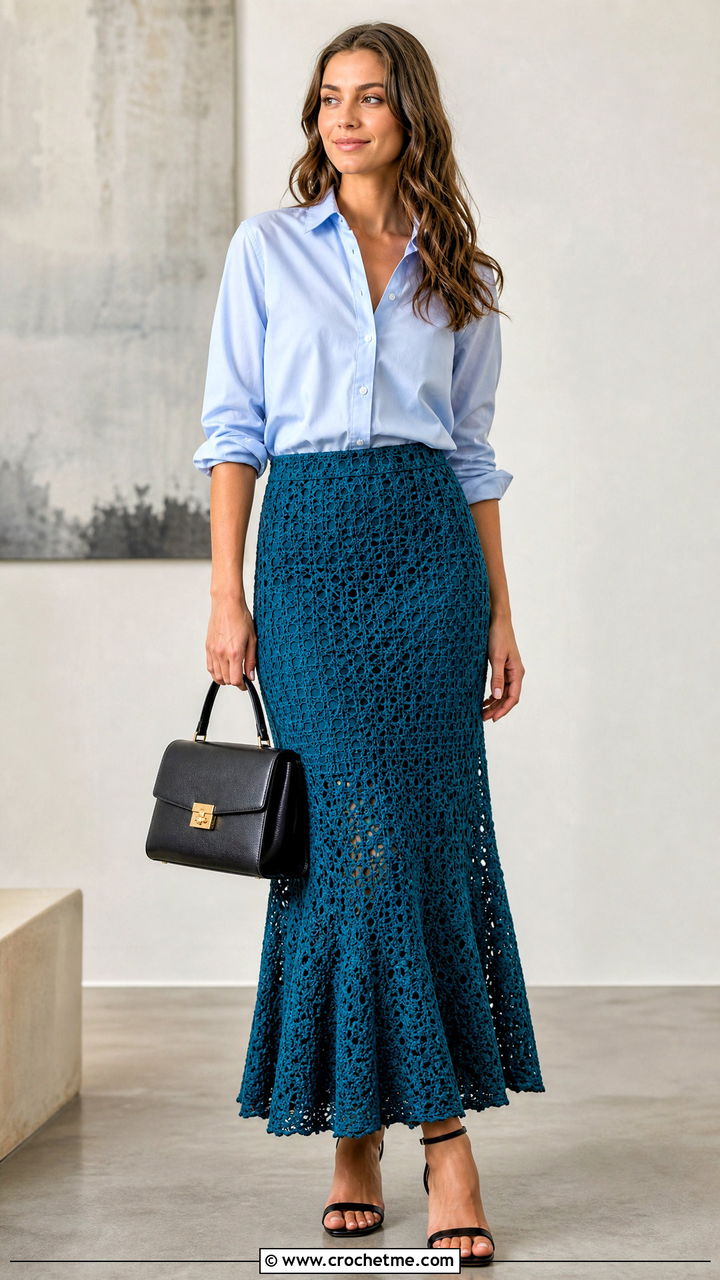 Crochet Maxi Skirt With Button Down Shirt - 35 crochet outfit ideas