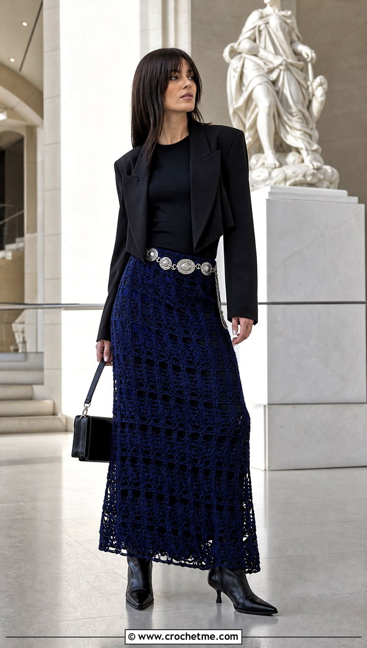 Crochet Maxi Skirt With Fitted Tee And Blazer - 25 gothic crochet clothes and outfit ideas