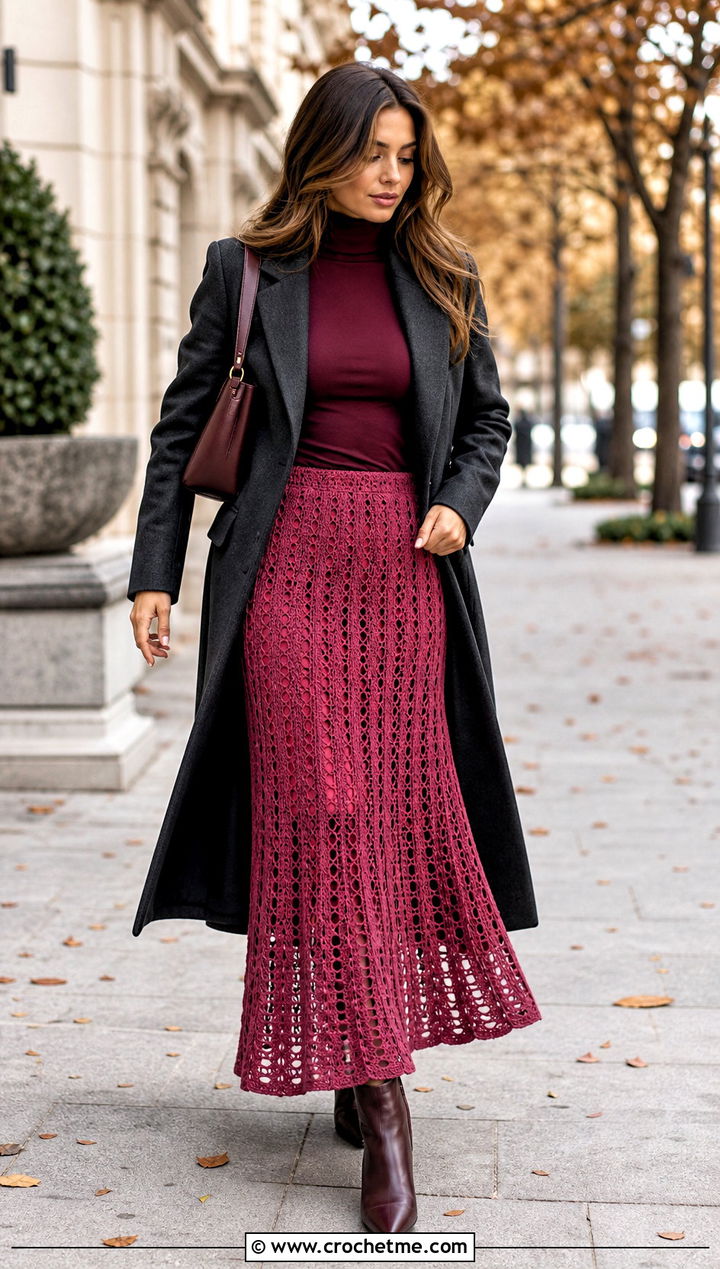 Crochet Maxi Skirt With Fitted Turtleneck - 30 unique crochet clothes and outfit ideas