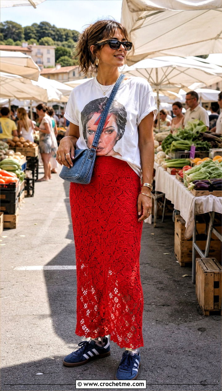 Crochet Maxi Skirt With Graphic T Shirt - 30 crochet thread clothes and outfit ideas
