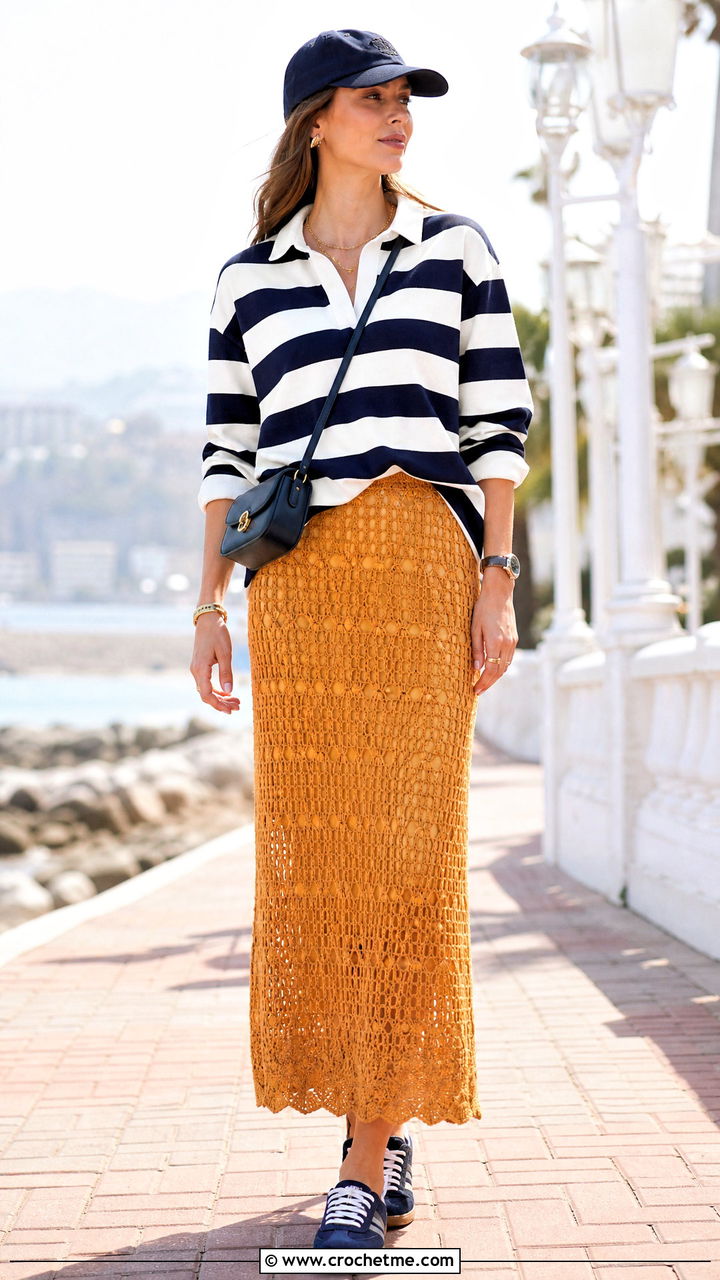 Crochet Maxi Skirt With Rugby Shirt - 35 cute crochet clothes and outfit ideas