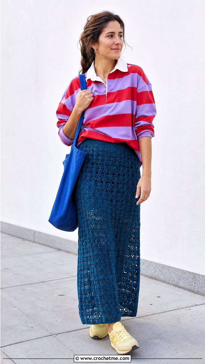 Crochet Maxi Skirt With Rugby Shirt - 35 crochet clothing and accessories ideas