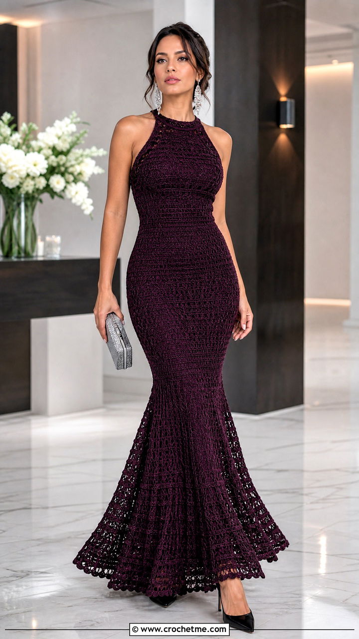 Crochet Mermaid Gown With Minimal Pumps - 35 crochet gown for ladies outfit ideas