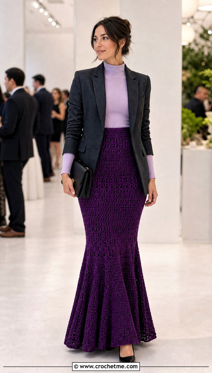 Crochet Mermaid Skirt With Mock Neck Top - 35 Modest Crochet Outfit Ideas
