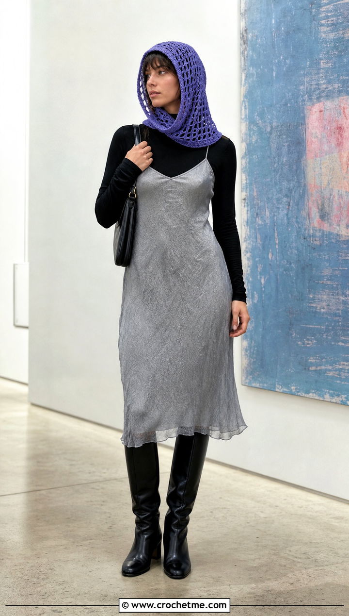 Crochet Mesh Hood Hat With Slip Dress - 35 crochet mesh hat outfit ideas