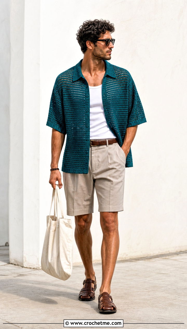 Crochet Mesh Shirt With Tank And Bermuda Shorts - 25 Crochet Projects Aesthetic Clothes and outfit ideas