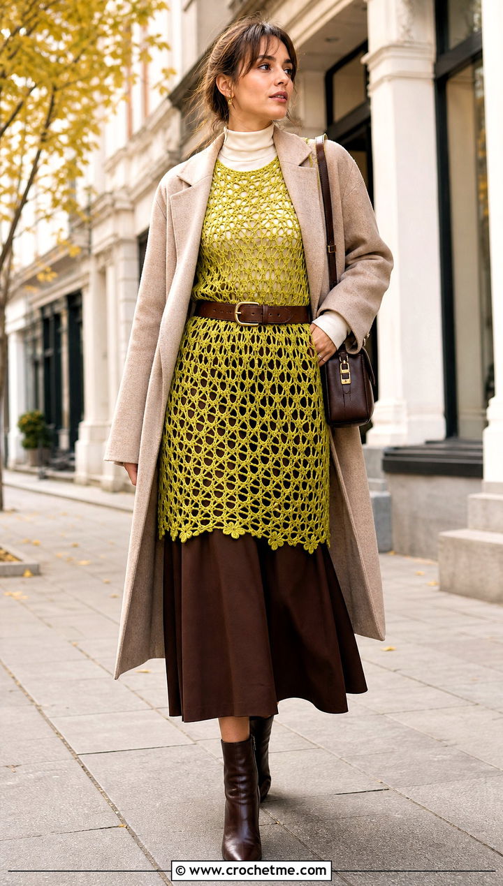 Crochet Mesh Top Dress With Leather Belt - 25 Crochet Top Dress outfit ideas